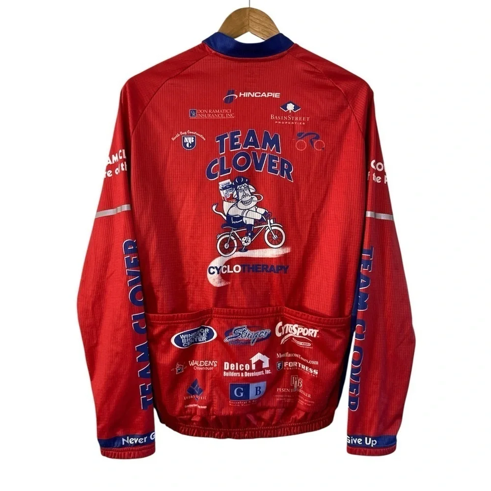 Hincapie Team Clover Cycling Jersey Red Blue Full Zip Long Sleeve Size M